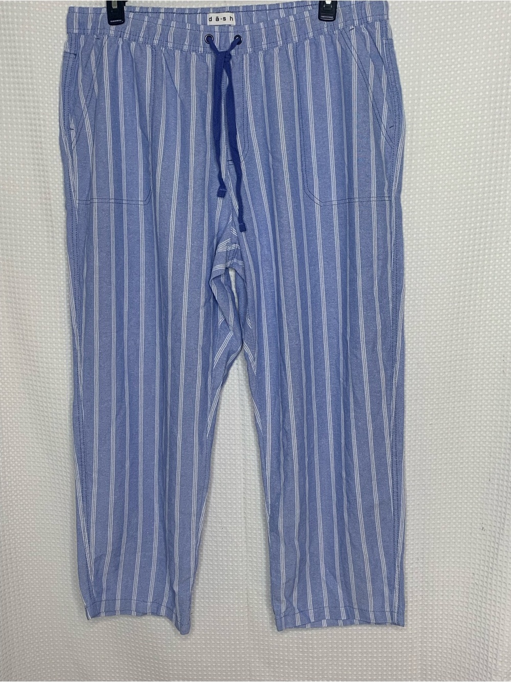 Blue and White Linen-blend Nautical Drawstring pull on coastal pant plus size 1X